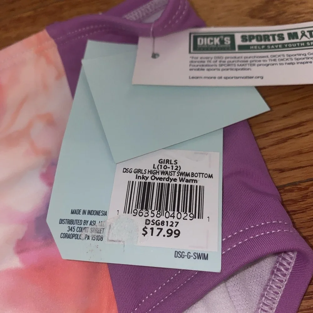 DSG Girls High‎ Waisted Swim Bottoms Bikini Size Large Inky Overdye